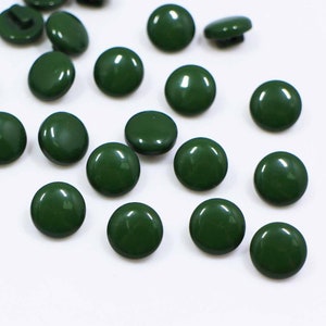 Dark Green Shank Button, Solid Color, Glossy Finish, Small Size, Round Mushroom Shaped, For Sewing Blouse Shirt Cardigan, 9mm, 11.5mm