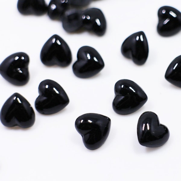 Black Heart Shank Buttons, Heart Shaped, Small Size, Glossy Finish, 12mm, Half Inch, Back Hole, For Dress Cardigan DIY Sewing, Cute Lovely