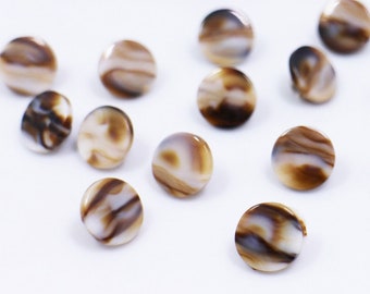 Brown Marble Pattern Shank Buttons, Round Flat Top, Brown And White Color, Vintage Retro Style, 11.5mm, Classy Stylish, Back Hole, Small