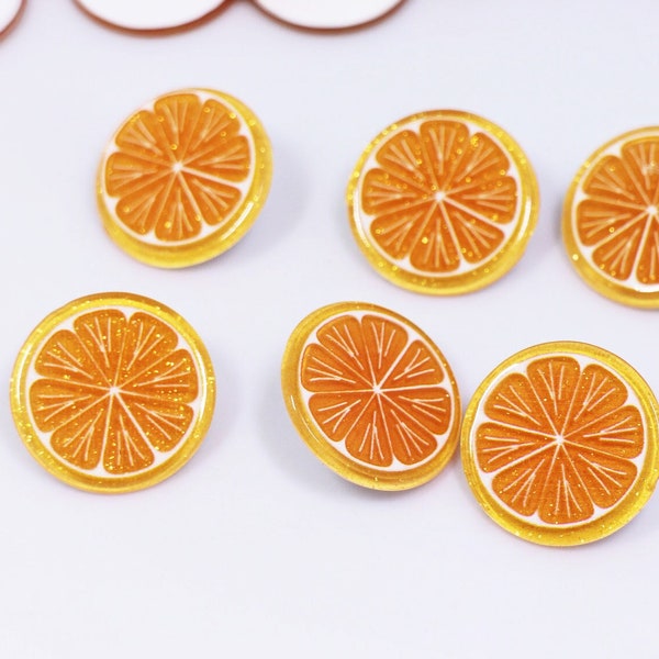 Orange Shank Buttons, Orange Print, Fruit Style, Glitter Shimmer Decorated, Cute Fun Bright Special, For Sewing Children Sweater,26mm,1 Inch