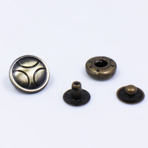 Metal Snap Fastener, Upholstery Buttons, Antique Bronze Press Stud, Snaps Popper, Leather Bag Closure, Vintage Style, 15mm