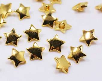 Golden Star Shank Buttons, Gold Color,Star-shaped, Back Hole, For X'mas Christmas Ugly Sweater Decorative DIY Craft, ABS Plastic, 15mm, 12mm