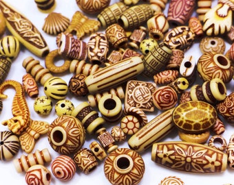Bohemian Mix Beads, Boho Ethnic Tribal Style, Beige Brown Color, Made of Acrylic, For Craft Accessories Supplies, Hippie Style, DIY Mix Pack