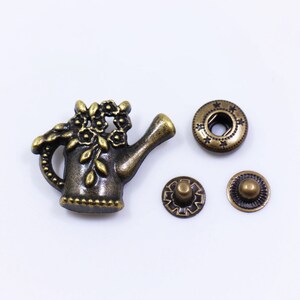 Watering Can Snap Button, Bronze Color Flower Snap Fastener, Metal Snap Button, Wallet Bag Closure, Press Studs, Floral Snap Button, 10 sets