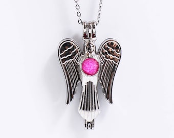 Angel Essential Oil Diffuser Necklace, Aromatherapy Oil Locket Diffuser, Personalized Pendant, Silver Color, Sterling Silver Chain,Gift Idea