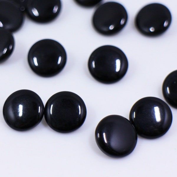 Glossy Black Shank Buttons, Solid Color, Round, Shiny Finish, Animal Eyes Doll Eye, For Sewing Blouse Shirt DIY, Back Hole, 15mm, 0.6inch