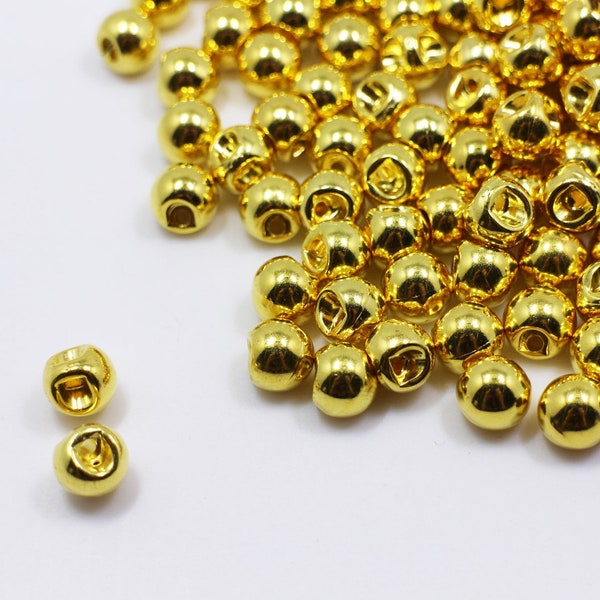 Gold Ball Shaped Shank Buttons, Tunnel Shank, Back Hole, Sphere Shape, Mini Extra Small Size, Round Circle, Made of ABS Plastic, 8mm, 10mm