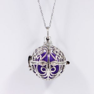 Collier d'huiles essentielles en forme de boule, couleur argent, design découpé en filigrane, pour diffuseur d'huile d'aromathérapie, chaîne en argent sterling, médaillon