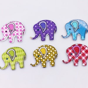 Elephant Wooden Buttons, Colorful Pattern, Assorted Print, 2 Holes, Animal Shape, 29mm, Large Flat Shape,Plaid Check Pattern,Red Purple Blue