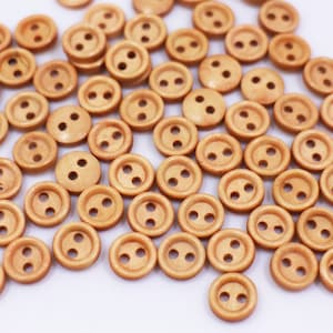 Mini Brown Wooden Button, 9mm, 0.35inch, Extra Small, Natural Wood Material, Tiny 2 Holes, For Sewing Blouse Shirt, Raised Edge, Light Color