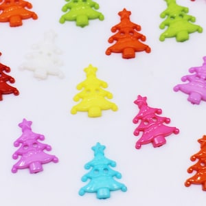 Christmas Tree Button, X&#39;mas Holidays DIY Craft Ugly Sweater Supplies, Mixed Colors, Rainbow Colorful, For Children Cardigan Sewing, 21mm