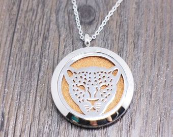 Leopard Essential Oils Locket, Silver Color, For Aromatherapy Oil Perfume Diffuse, Stainless Steel, Case Locket Pendant, Large Round Shape