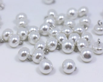 Boutons à tige en perle blanche, boutons en perle avec tige en métal argenté, pour coudre des cardigans de robe de mariée, de forme ovale, élégant et chic, 10 mm, Small