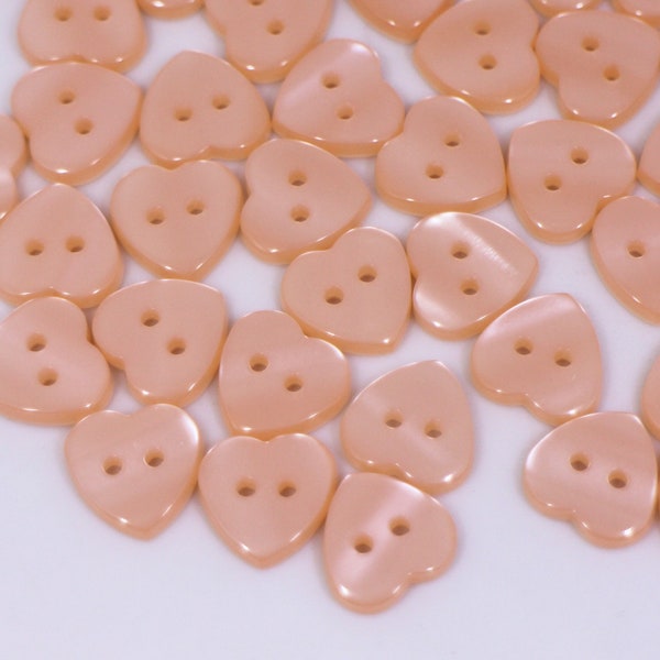 Peach Heart Buttons, Light Pastel Pink Color, Two Holes, Heart Shaped, Shiny Finish, 12mm, Half Inch,For Sewing Cardigan Dress,Valentine DIY