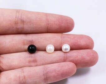 Tiny Ball Shaped Button, Extra Small Mini Size, Pearl White Black Color, Sphere Shape, Doll Eyes, 5mm, 0.2inch, Tunnel Shank, For Doll Cloth