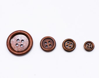 Brown Wood Buttons,  4 Holes, Natural Wooden Material, Thin Raised Edge, Round Shape, Simple Basic Design, For DIY Jacket,10mm,12mm15mm,25mm