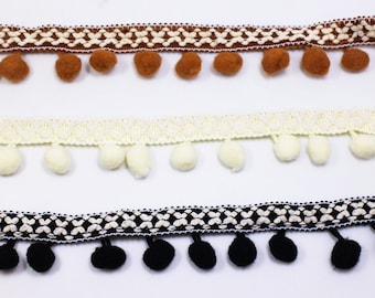 Garnitures de pompons, marron crème blanc noir, 1-7/64'' de large, Style de frange, garnitures de motifs aztèques Boho BOHO, pour les accessoires de bricolage, mignon