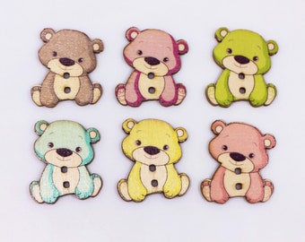 50 X 12mm 2 HOLE WOODEN TEDDY BEAR HEAD BUTTONS
