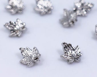 Silver Leaf Metal Shank Buttons, Leaf Shaped, For Sweater Shirt Blouse DIY, Small Size, Special Size, Cool Stylish Unique, 11mm, 0.43inch