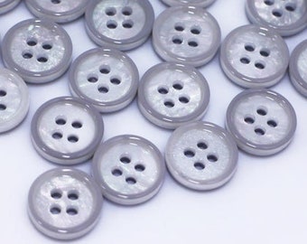 Light Gray Buttons, Shell Looking, Grey Color, Four Holes, Thin Raised Edge, For Sewing Men Business Suit Shirt, Stylish Classy, 11.5mm