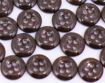 Dark Brown Buttons, Shell Looking, Shiny Finish, Four Holes, For Sewing Satin Blouse, Wide Edge, 11.5mm, 0.45inch, 20pcs, Elegant Basic