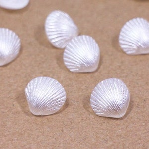 White Seashell Shape Shank Buttons, Shiny Finish, Elegant Coastal Unique, For Sewing Cardigan Wedding Dress, Sweater, 12.5mm, Half Inch