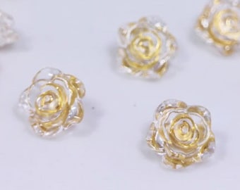 Clear Flower Buttons, Rose Floral Shaped, Clear and Gold Color, For Sewing Cardigan Wedding Dress Blouse,12.5mm, Elegant Romantic Classy DIY