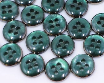 Dark Green Buttons, Silver Edge, Shelll Looking, Four Holes, Raised Top, Made of Resin, For Sewing Blouse Shirt, Elegant Classy Stylish,11mm