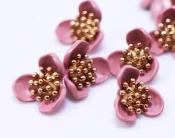 Pink Flower Shank Buttons, Made of Metal, Floral Shape, Back Hole, Elegant Lovely Classy, For Sewing Coat Blazer, Pink Gold, 14mm, Half Inch