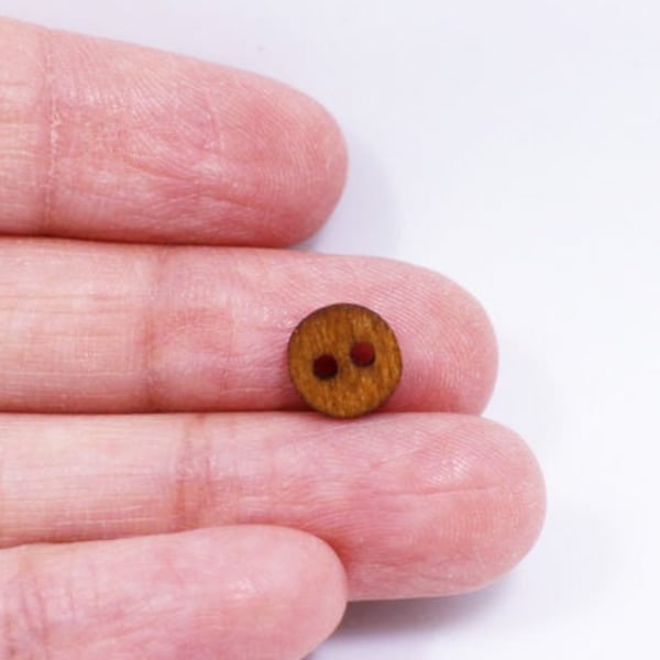 Extra Small Brown Wooden Button, 7mm, 0.27inch, Tiny Size, Natural Wooden Material, Brown Color, 2 Holes, For Dolls Cloth Making DIY Project