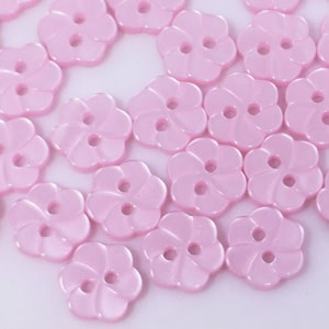 ピンクの花ボタン、ライトピンク色、花形、2つの穴、ドレスブラウスカーディガンDIYの縫製用、11 mm、愛らしくてかわいい夏、小さいサイズ