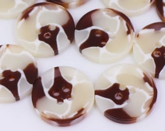 Brown Marble Pattern Buttons, Brown and Beige Color, Four Holes, Semi-transparent, Raised Edge, For Coat Jacket, Vintage Style Stylish, 20mm