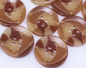 Brown Marble Pattern Buttons, Brown and Beige Color, Four Holes, Semi-transparent, Raised Edge, For Coat Jacket, Vintage Style Stylish, 20mm
