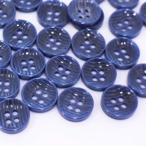 Blue Striped Buttons, Bowl Shape, Dark Blue Color, Four Holes, Stripe Pattern, For Sewing Blouse Business Suit Shirt DIY, 11.5mm, Small Size