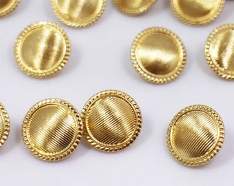 Golden Color Metal Shank Buttons, Gold Color, Striped Pattern, Retro Vintage Style, For Sewing Sweater Blazer Jacket, 15mm, 0.6inch, Round