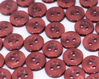 Dark Red Two Holes Buttons, Burgundy Red Color, Wide Edge, Shiny Finish, For Sewing Blouse Shirt Pajama DIY, 11.5mm, 0.45inch, Simple Basic