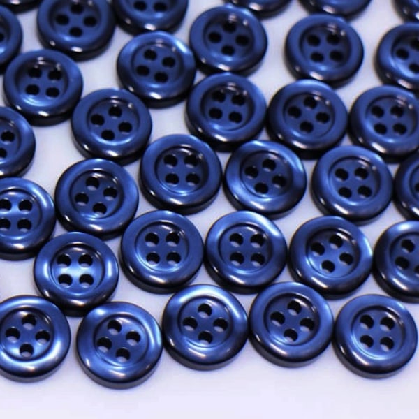 Dark Blue Buttons, Shiny Raised Edge Button, Four Holes Sewing Buttons, Men Shirt Buttons, Resin Buttons, Blouse Button, 10mm, 11.5mm