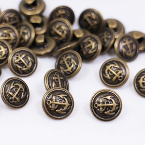Anchor Metal Shank Buttons, Antique Bronze Color, Coastel Theme, For Sewing Jacket Coat Suit Blazer, 11.5mm, 0.45inch, Vintage Retro Style
