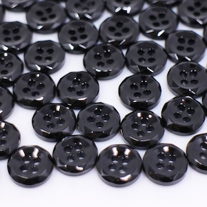 Petit bouton noir, finition brillante, quatre trous, en résine, brillant, 11 mm, 0,4 pouce, design élégant et professionnel, pour costume de chemise pour homme