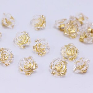 Clear Flower Buttons, Rose Floral Shaped, Clear and Gold Color, For Sewing Cardigan Wedding Dress Blouse,12.5mm, Elegant Romantic Classy DIY image 2