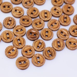Extra Small Brown Wooden Button, 10mm, 0.39inhc, Mini Tiny Size, 2 Holes, Retro Style, For Sewing Men Blouse Shirt Pajama, FIsh Eye Cut Out
