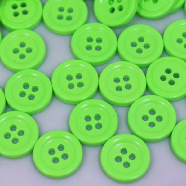 Neon Green Buttons, Double Sided, Four Holes, Raised Edge, Two Side, Round Shape, Bright Green Color, For Sewing Sweater Cardigan,15mm 0.6in