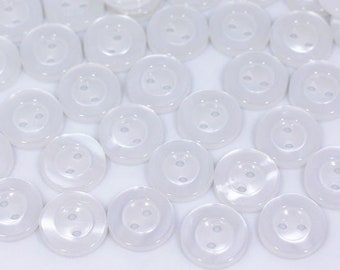 White Wide Edge Button, 50 pieces, Shiny Finish, Made of Resin, Two Holes, For Shirt Blouse Pajama, 10mm, 11.5mm, Simple Professional, Small