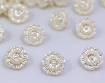 Boutons à tige de fleur blanche perle, couleur blanc crème, en forme florale, élégant et chic, pour robe de mariée cardigan chemisier bricolage, 12,5 mm, demi-pouce