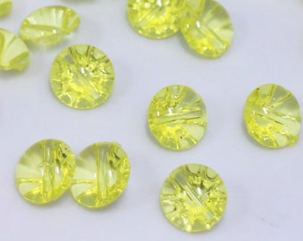 Yellow Acrylic Shank Buttons, Bright Yellow Color, Clear Transparent, Mushroom Shaped, For Sewing Cardigan Dress, Back Hole, 13mm, Half Inch