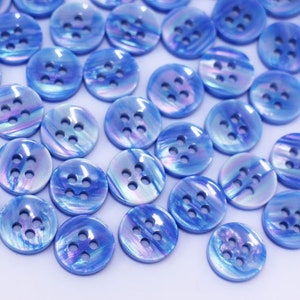 Lake Blue Buttons, Shell Looking Design, Shiny Finish, Bowl Shaped, Four Holes, For Men Shirt, Made of Resin, 11.5mm, Look Like Sky, Stylish