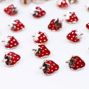 ストロベリーシャンクボタン、ABSプラスチック製、ゴールドとレッドカラー、ドレスセーターカーディガンブラウスの縫製用、11 mm、0.43インチ、かわいいスイート