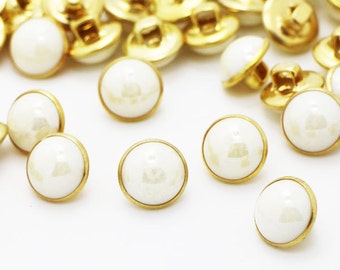 Cream White Shank Buttons, Gold Color Edge, For Sewing Cardigan Shirt Wedding Dress, Elegant Classy, 10mm, 0.4inch, Vintage Style, Ivory