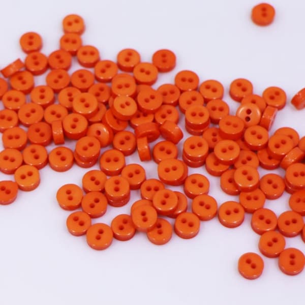 50 Tiny Orange Button, Extra Small Mini Size, Solid Bright Orange Color, For Sewing Doll Cloth Dress, Round Shape, Two Holes, 6mm, 0.23inch