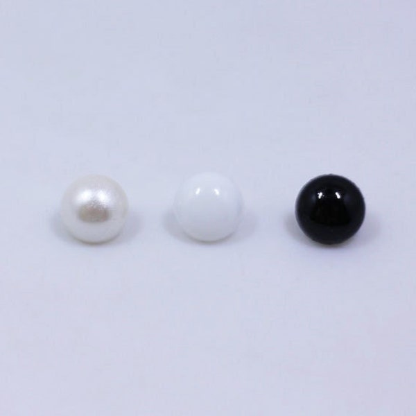 Small Shank Buttons, Solid White Black Pearl White Color, Round Mushroom Shaped, Back Hole, Mini Extra Small Size, 7.5mm, 10mm, Animal Eye